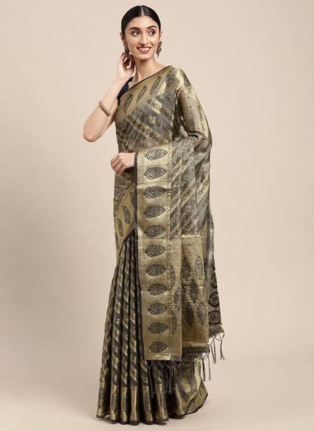 Gray Colour Natasha Krishna New Ethnic Wear Exclusive Organza Saree Collection 2002